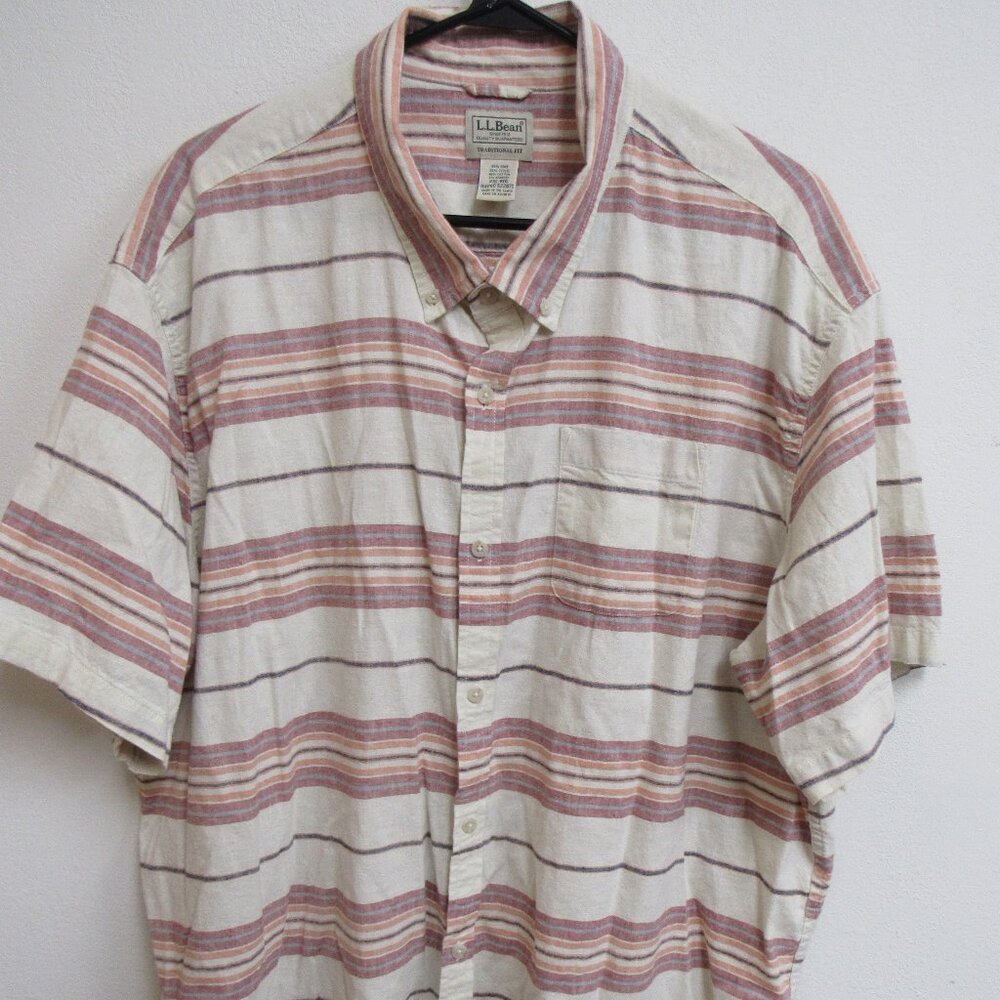 L.L.‎ Bean Traditional Fit Multicolor Striped Hemp Blend Short-Sleeve Shirt 2XL